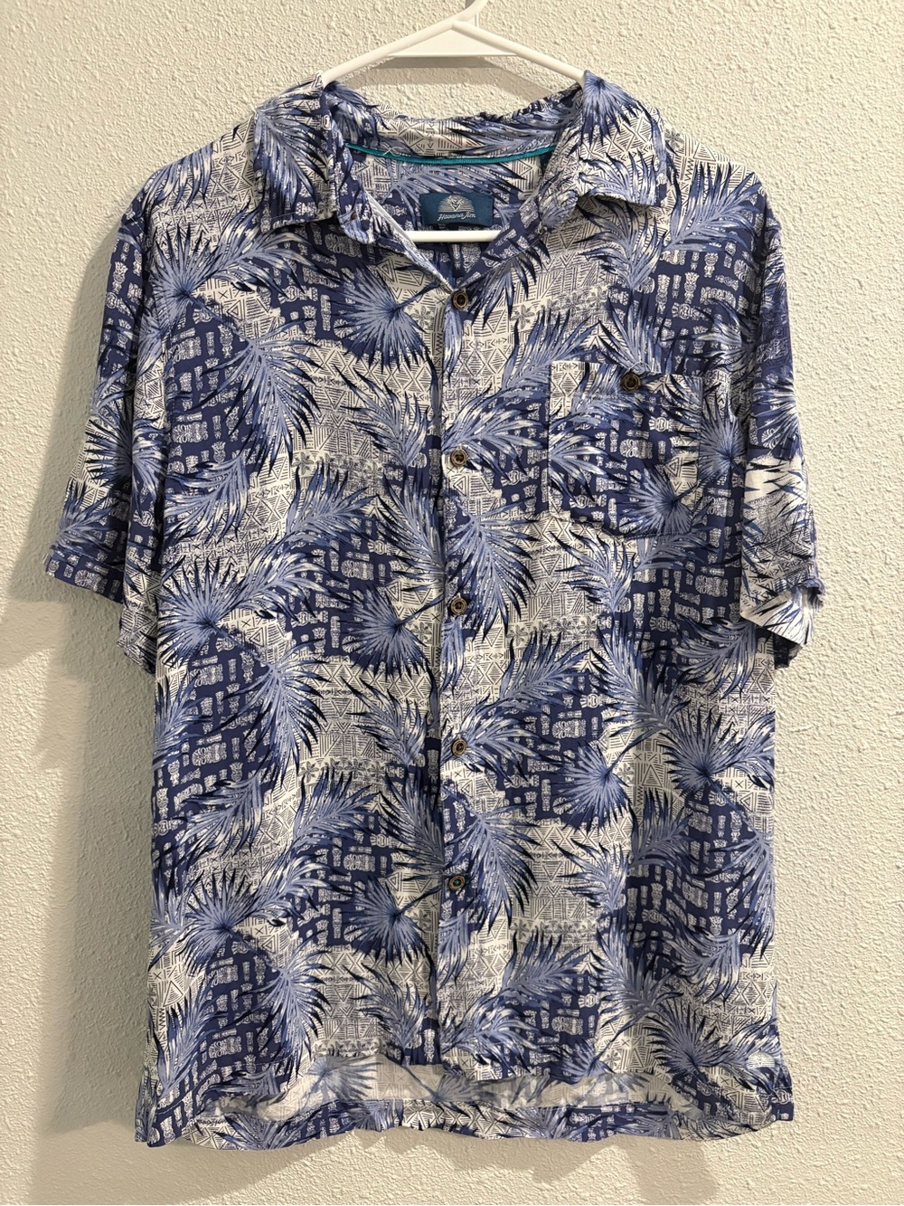 Havana Jim Fun Blue Hawaiian Palm-Print Short Sleeve Shirt (size M)